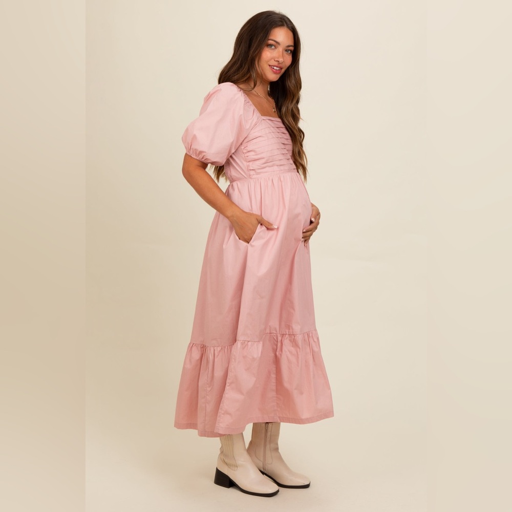 Pinkblush puff sleeve cotton ruffle trim midi dress nwot - Picture 3 of 6